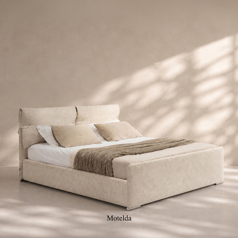 Chuno Bed Wabi-sabi Style Fully Upholstered Soft Bed, Textured Fabric Whole Wrapped Bed Frame, Low Profile Platform Bed, Modern Luxury Designer Bed for Master Bedroom
